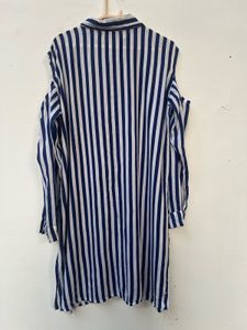 Blue &amp; White Striped Shirt Dress