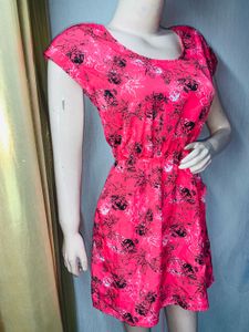 Pink Floral Print Mini Dress