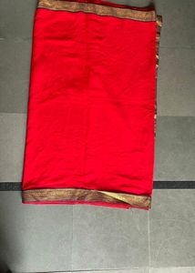 Red Saree With Golden Blouse