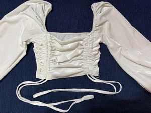 White Velvet Square Neck Top