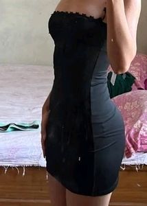 Hailey Bieber Newme Black Lace Strap Dress