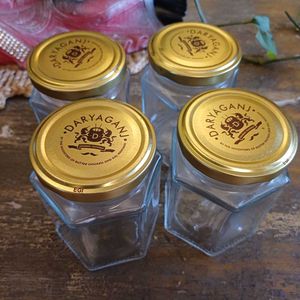 Set Of 4, Hexagon 200 ml Glass Kitchen Jars