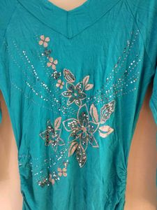 Teal Floral Embellished Top