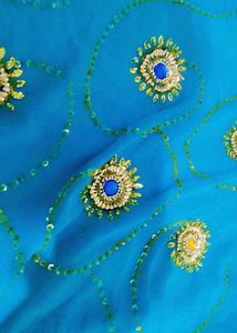 Teal Embellished Fabric
