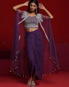 Purple Crop Top 3 Peace Dhoti Set