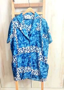 Blue Printed Long Shirt Size-44