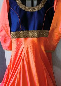 Heavy Embroidered Mulberry Silk Full Flared Gown