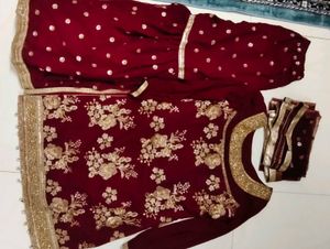 Maroon Embroidered Kurta Set New