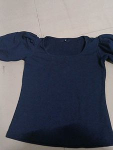 Navy Blue Puff Sleeve Top
