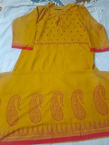 Mustard Red Color Long A Line Kurti