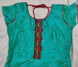 Teal Green Embroidered Kurti with Red Dupatta