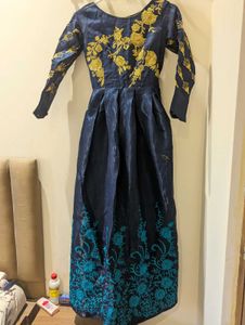 Elegant Navy Blue Embroidered Gown