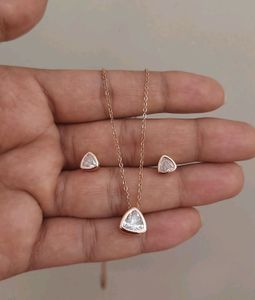 Simple Triangle Shape Stone Chain With Earrings
