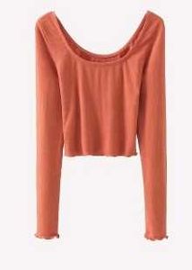 Orange Ribbed Long Sleeve Top