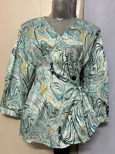 Branded Abstract Print Wrap Top