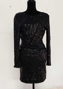 H&amp;M Black Sequined Deep Backles Party Dress