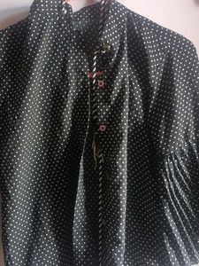 Polka Dot Pleated Sleeve Shirt