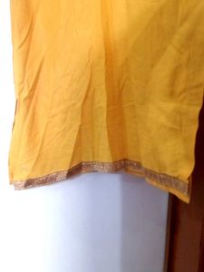 Yellow Embroidered Sleeveless Kurti