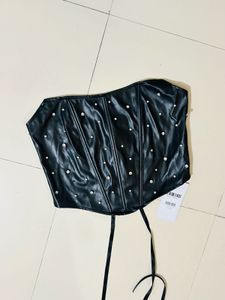 Size L - Leather Jacket With  Lace Up Tube Top