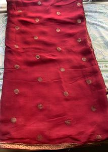 Maroon And Gold Chiffon Saree