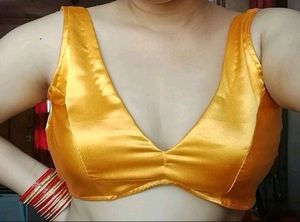 Satin Padded Backless Drawstring Deep Neck Blouse