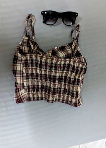 Plaid Tie-Front Crop Top