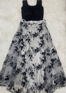 Black Sequin Crop Top White Floral Embroidered Ski