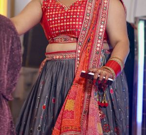 Elegant Grey &amp; Margenta Lehenga Choli