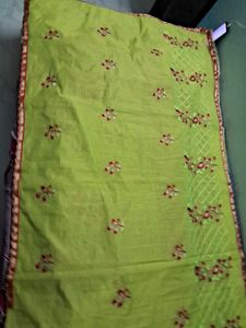 BrandNew Embroidary LimeGreen ChanderiCotton Saree