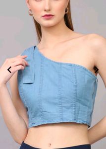 Denim One-Shoulder Crop Top