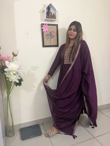 Libaas, purple colour silk Anarkali three piece