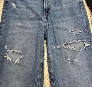 H&amp;M Ripped Wide Leg Denim Jeans