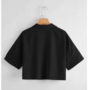 Cropped Black Button-Down Top