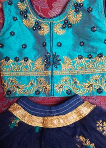 Cute Blue &amp; Gold Lehenga Choli