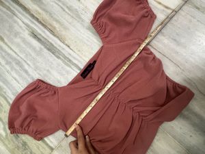 Peach Ruched Puff Sleeve Top