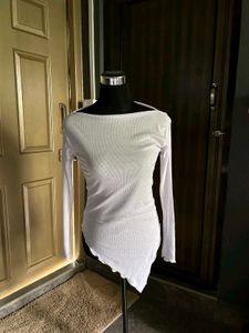 White Asymmetrical Long Sleeve Top