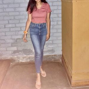 Coral Pink Fitted Crop Top