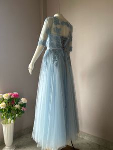 Blue Lace Embellished Luxe Gown
