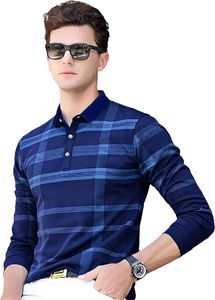 Men Checkered Polo Neck Navy Blue T-shirt