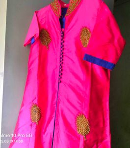 New Pink Embroidered  Kurta With Skirt