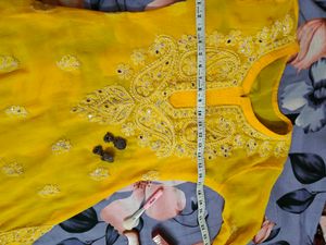 Yellow Chikankari Kurta With Free Legging