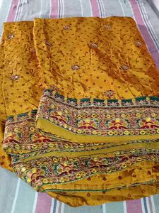 Elegant Yellow Embroidered Saree