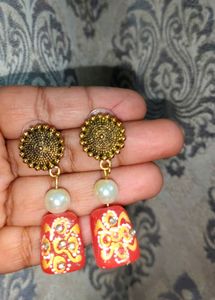 Pearl And Peach Stone Jewellery Set