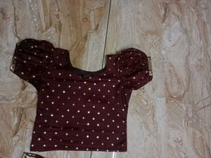 Meroon And Golden Print Pattupavada Set