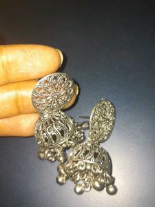 Oxidised Silver Jhumka Earrings
