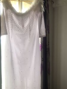 Classy White Dress Feathers Design Perfect