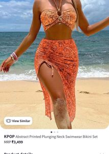 Abstract Printed Plunging Neck Swimwear Bikini Set