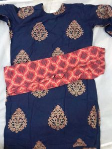 Navy Blue Printed Kurti with Pants