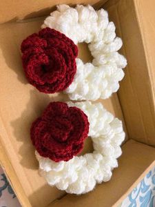 Crochet Hair Tie with Rose Accent(One piece only)