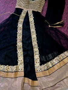 Elegant Black &amp; Gold Anarkali Gown